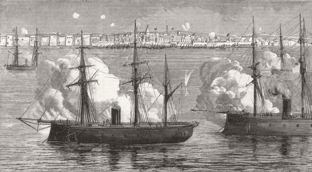 TUNIS. capture of Sfax. French fleet bombarding town 1881 old antique print